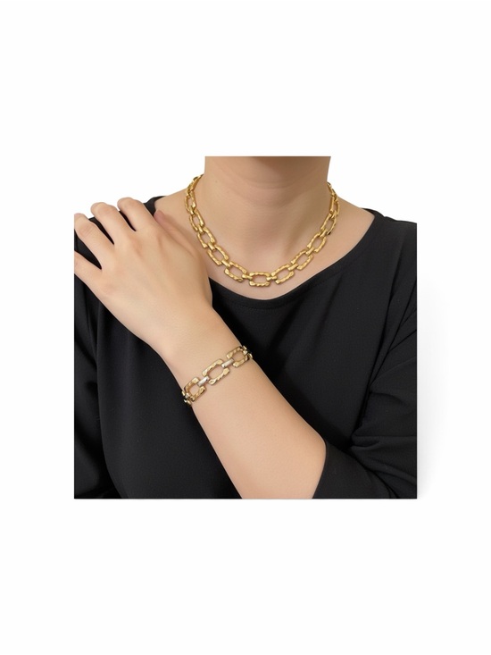 Jewelry - Gold Link Chain Necklace and Bracelet Set - Women Jewelry